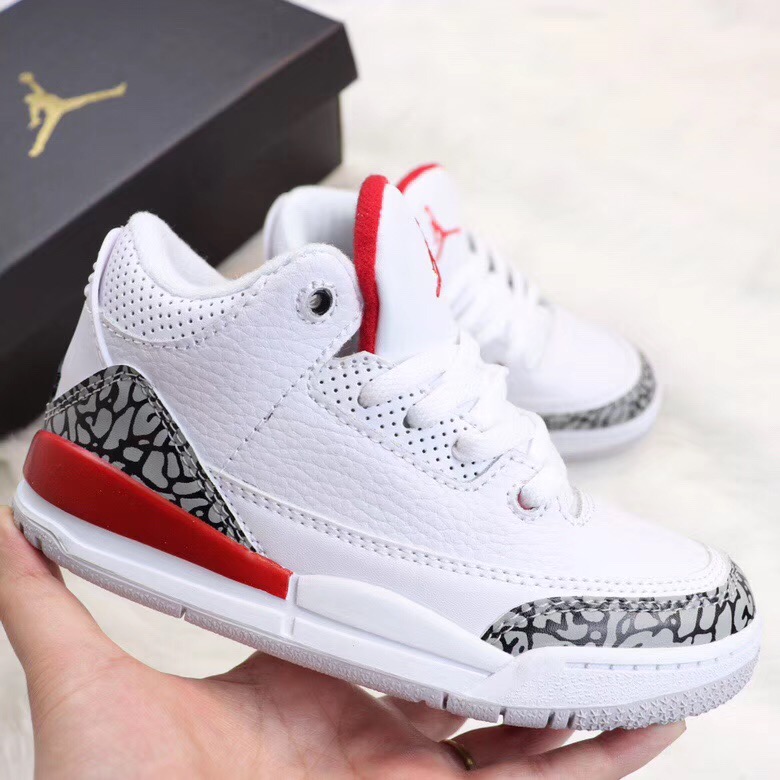 Kids Air Jordan 3 White Cement Grey Red